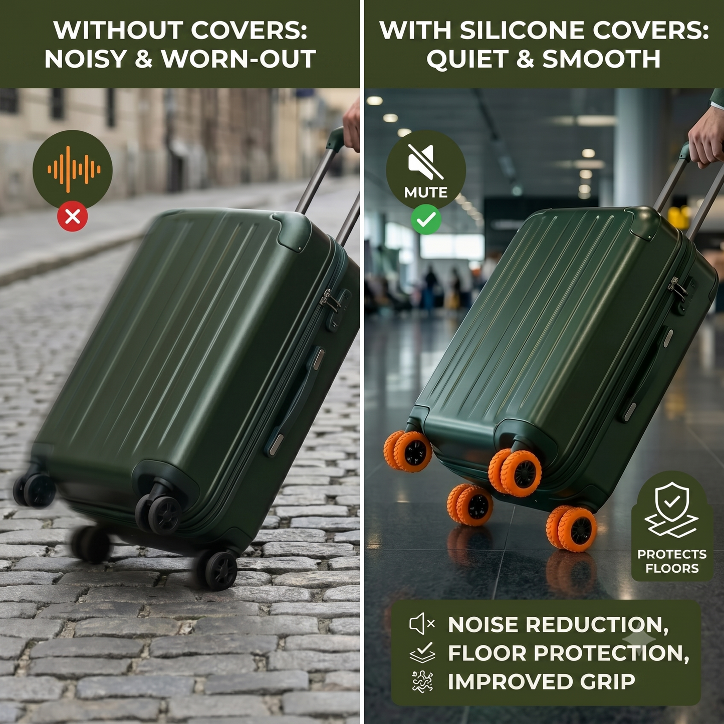 Luggage wheel protectors