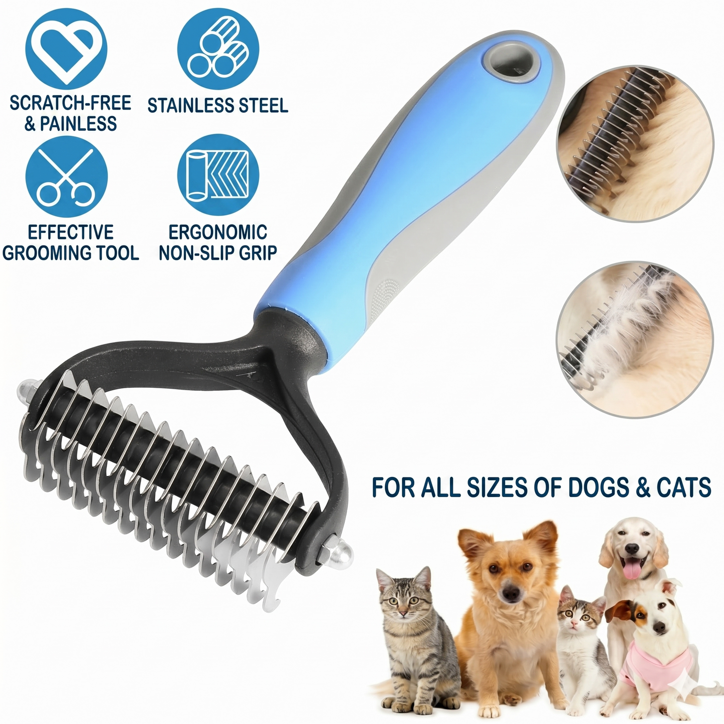 Double-sided pet hair removal brush