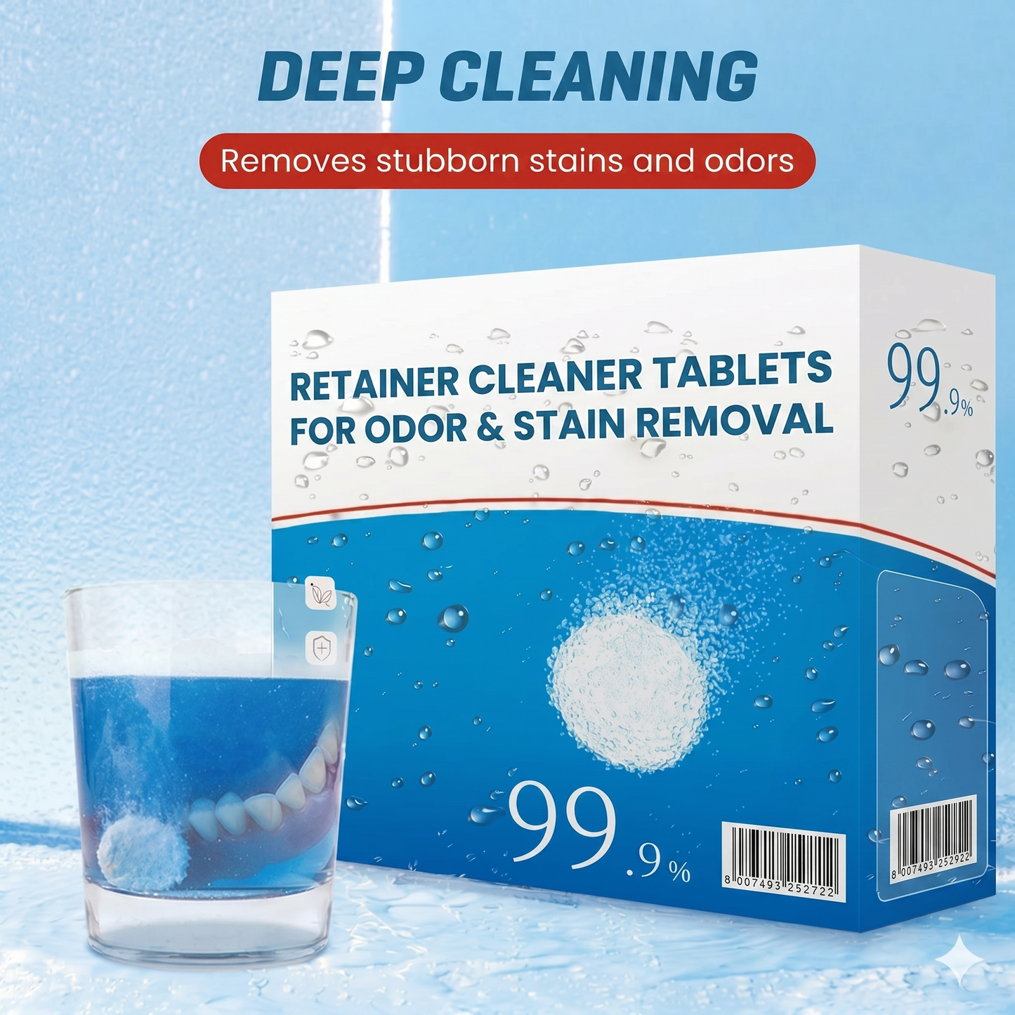 Cleaning tablets for braces against odor and stains (10 pieces per set)