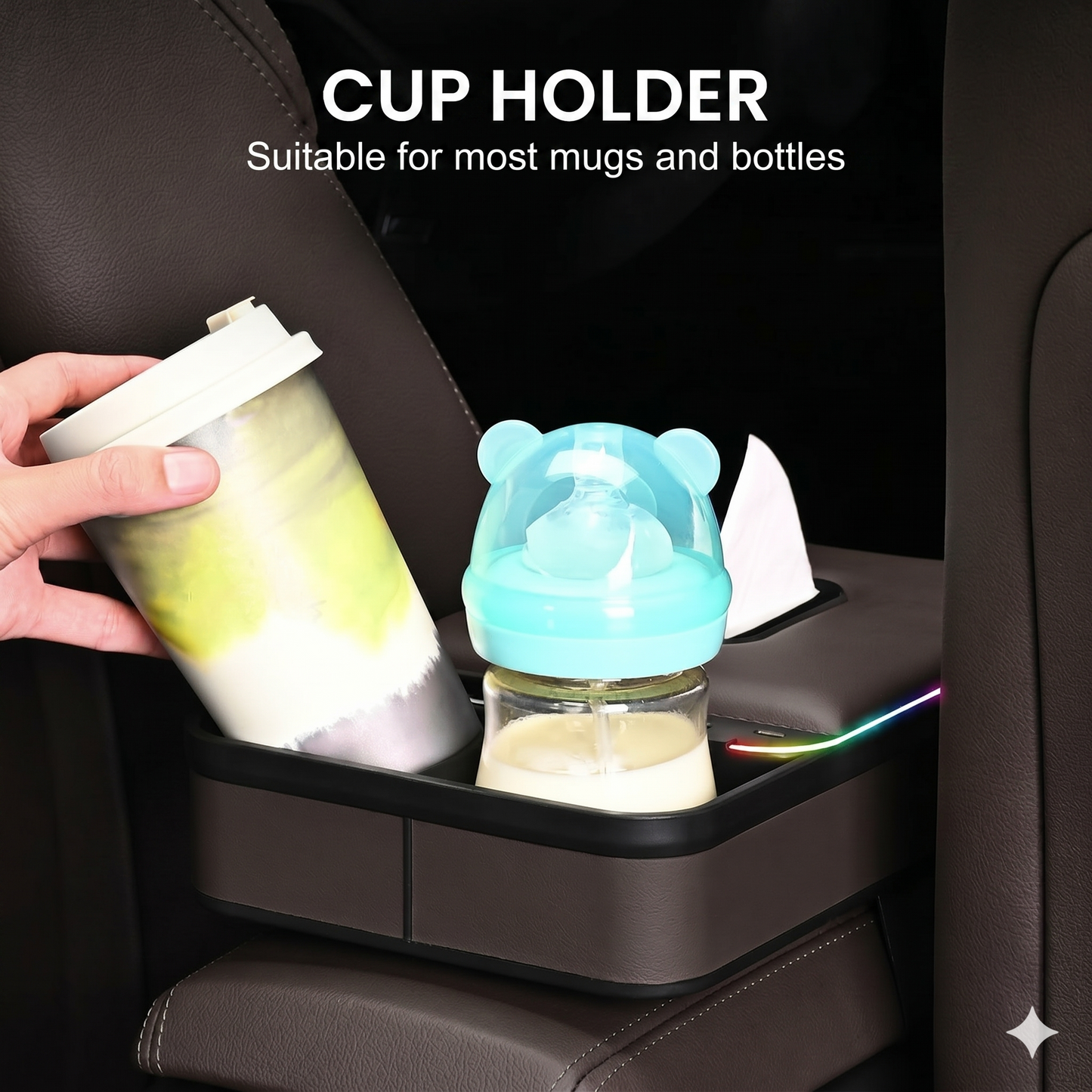 Armrest storage box with LED ambient lighting