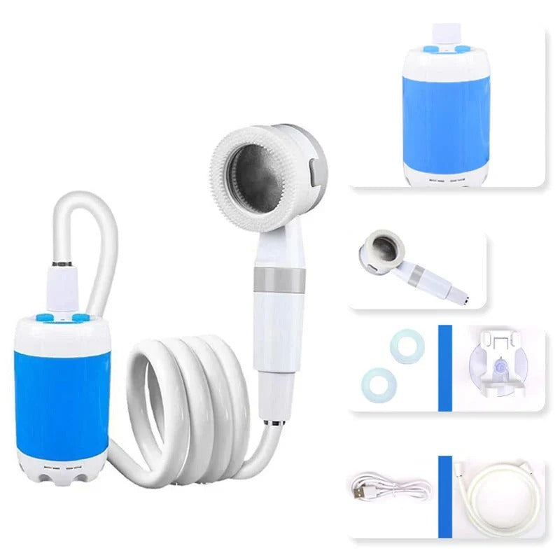 Portable camping shower with water pump