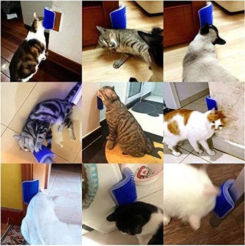 Self-cleaning cat massage brush for corners