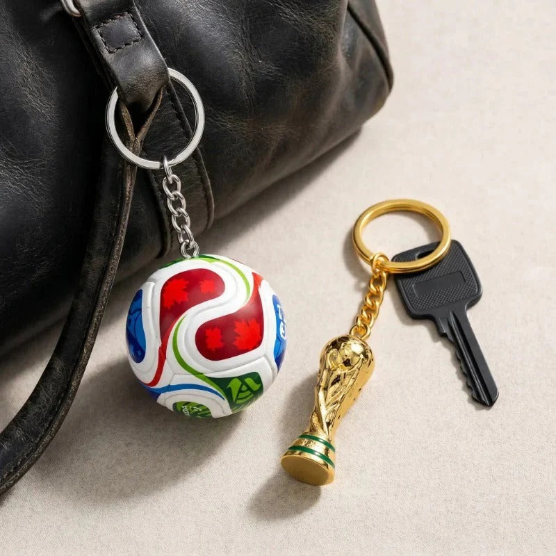 Football keychain with World Cup trophy