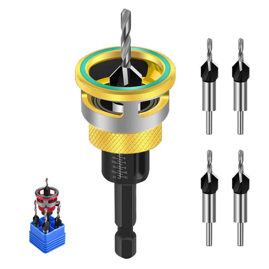 4-Piece Wood Countersink Drill Bit Set with Depth Stop