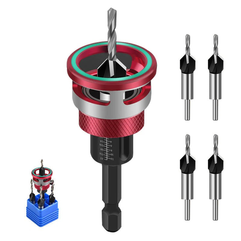 4-Piece Wood Countersink Drill Bit Set with Depth Stop