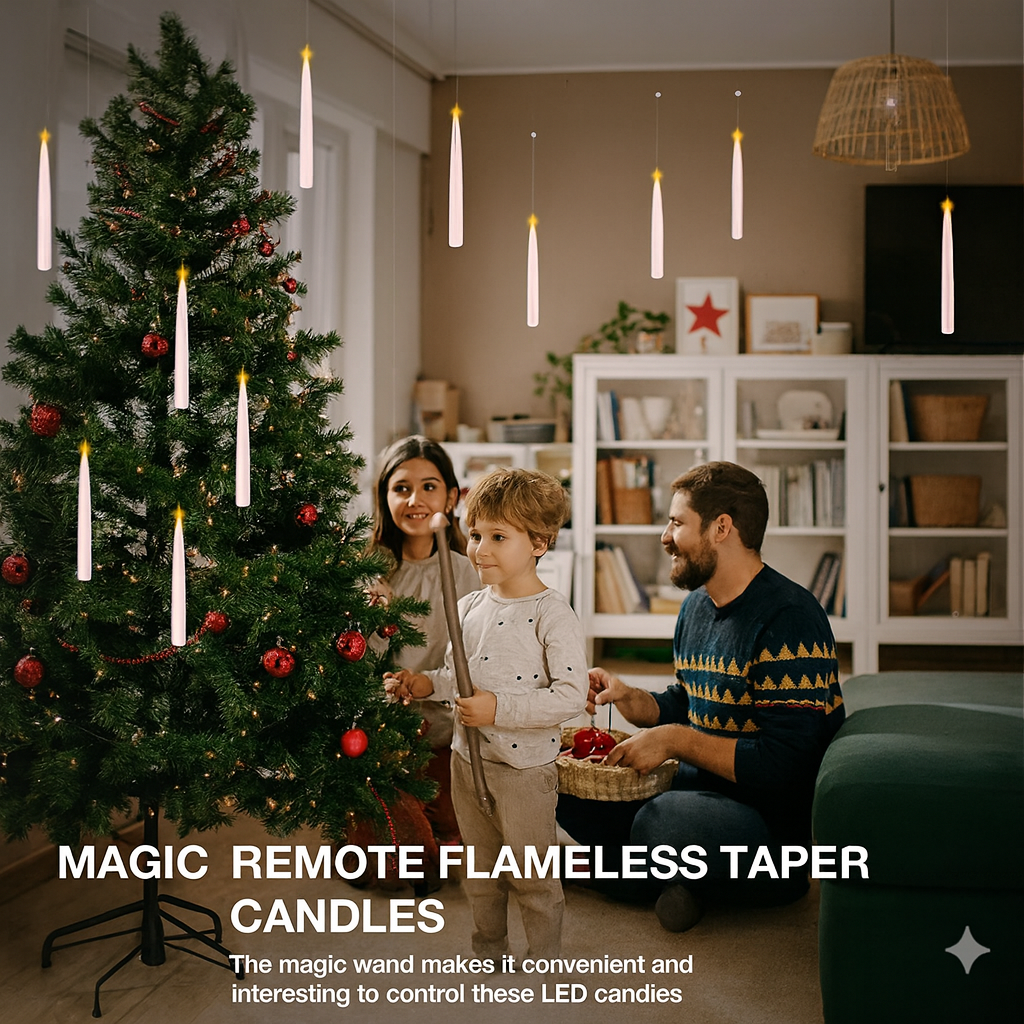 12 FLOATING LED CANDLES WITH MAGIC WAND REMOTE – FLAMELESS HANGING CANDLES FOR CHRISTMAS & HALLOWEEN DECORATION