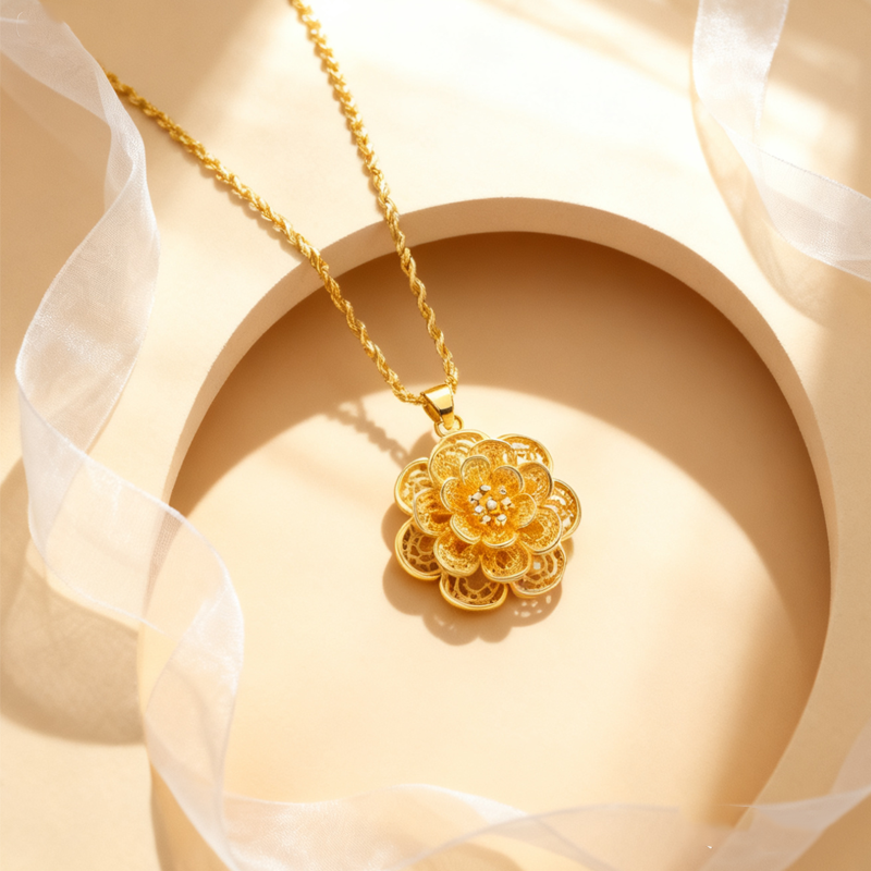Elegant gold flower pendant necklace