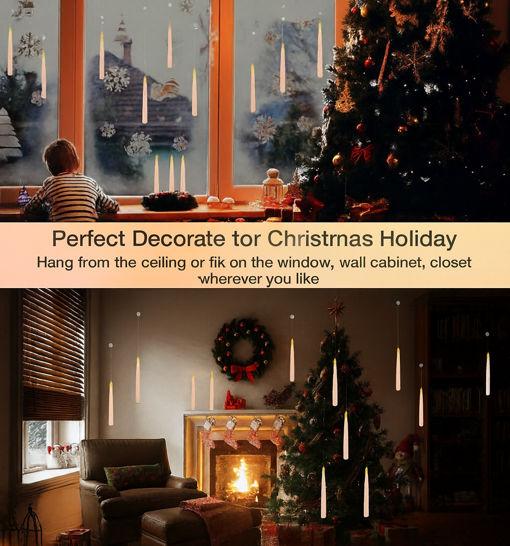 12 FLOATING LED CANDLES WITH MAGIC WAND REMOTE – FLAMELESS HANGING CANDLES FOR CHRISTMAS & HALLOWEEN DECORATION