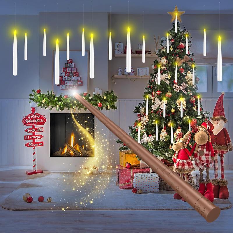12 FLOATING LED CANDLES WITH MAGIC WAND REMOTE – FLAMELESS HANGING CANDLES FOR CHRISTMAS & HALLOWEEN DECORATION