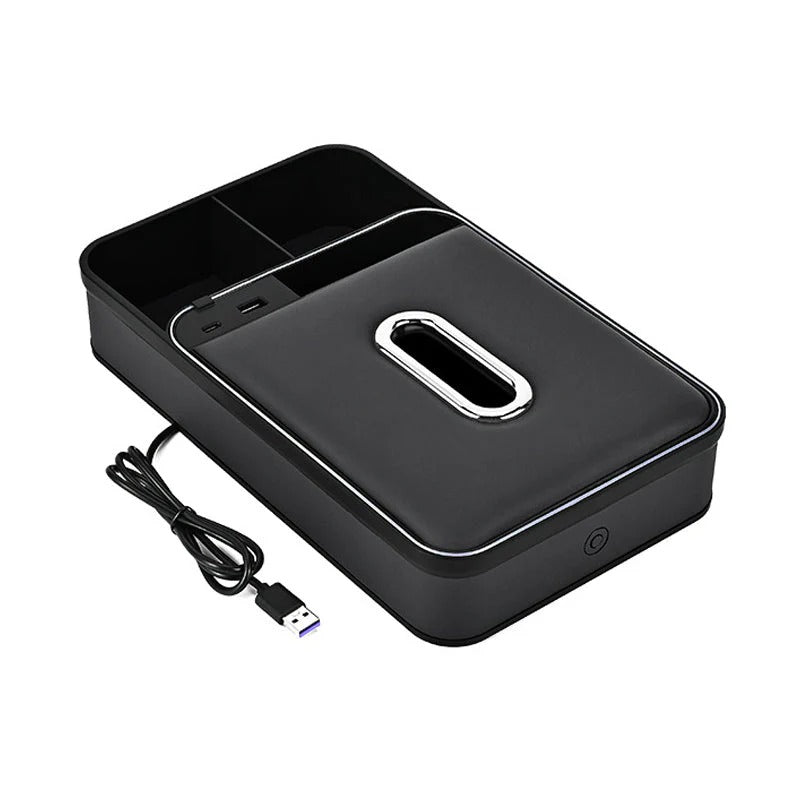 Armrest storage box with LED ambient lighting
