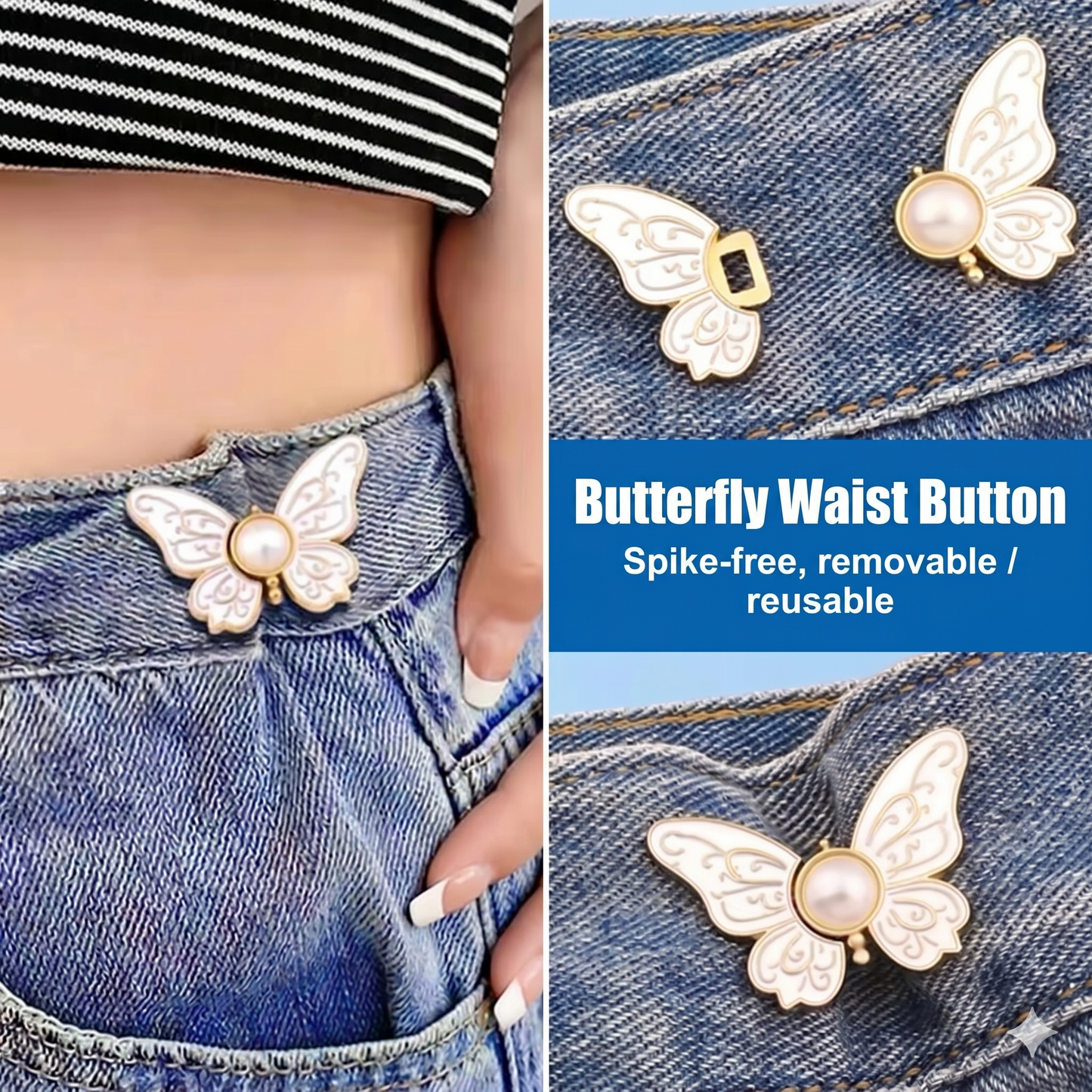 No more sagging pants! Removable butterfly buckle