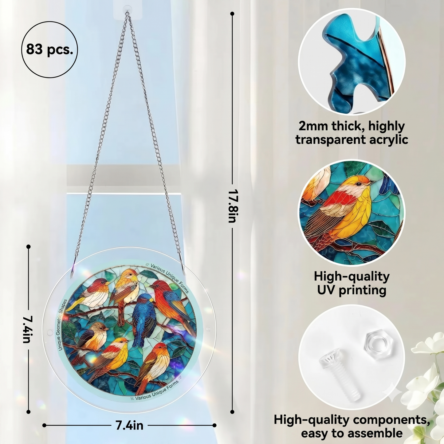 Hanging acrylic puzzle with suncatcher, 83 pieces