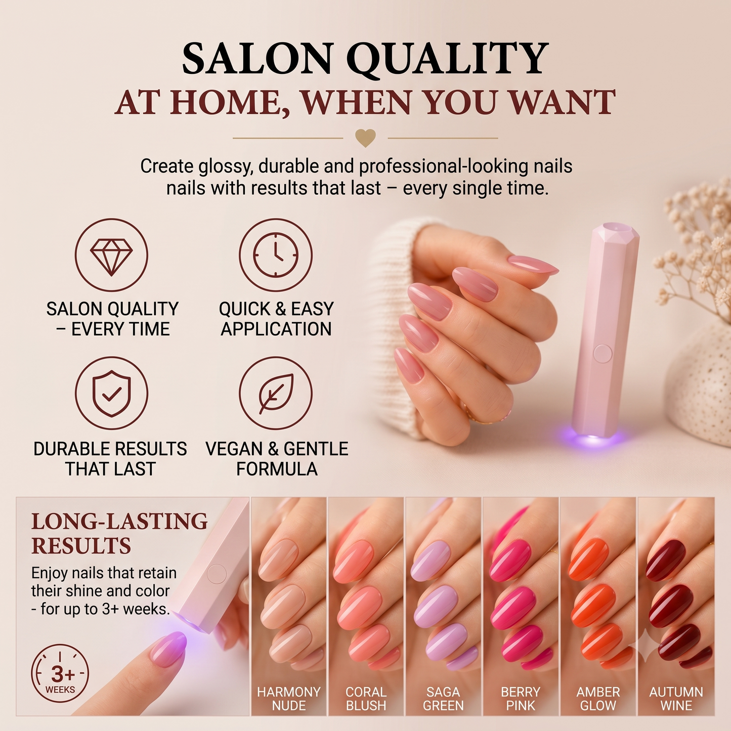 SalonPen 3-in-1 gel pen set with UV LED lamp (6 pieces)