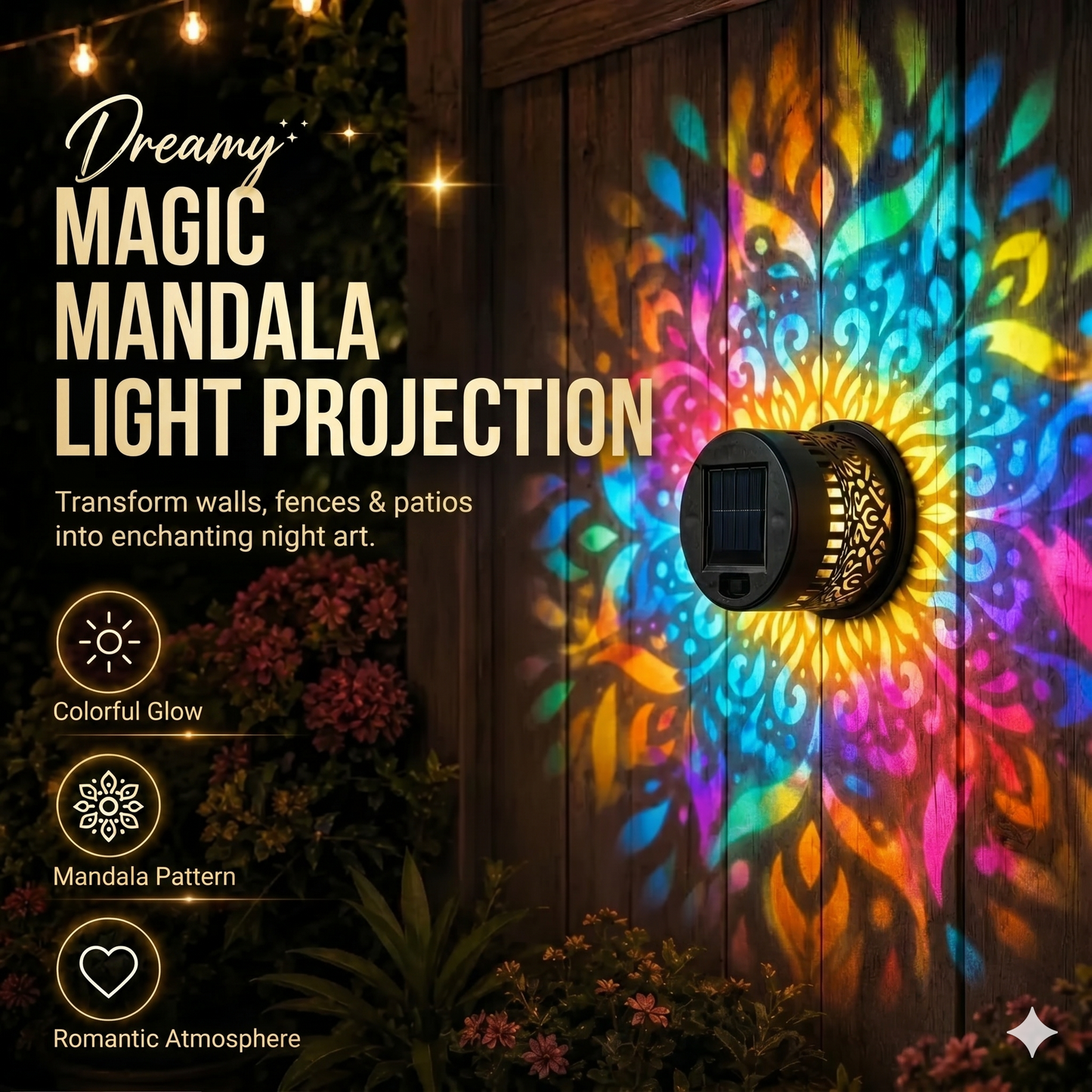 Mandala Solar Lamp - Beautiful Projection & IP65 Waterproof
