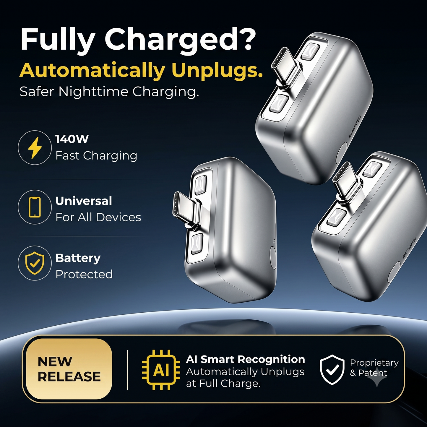 Charging block with automatic shut-off and overcharge protection