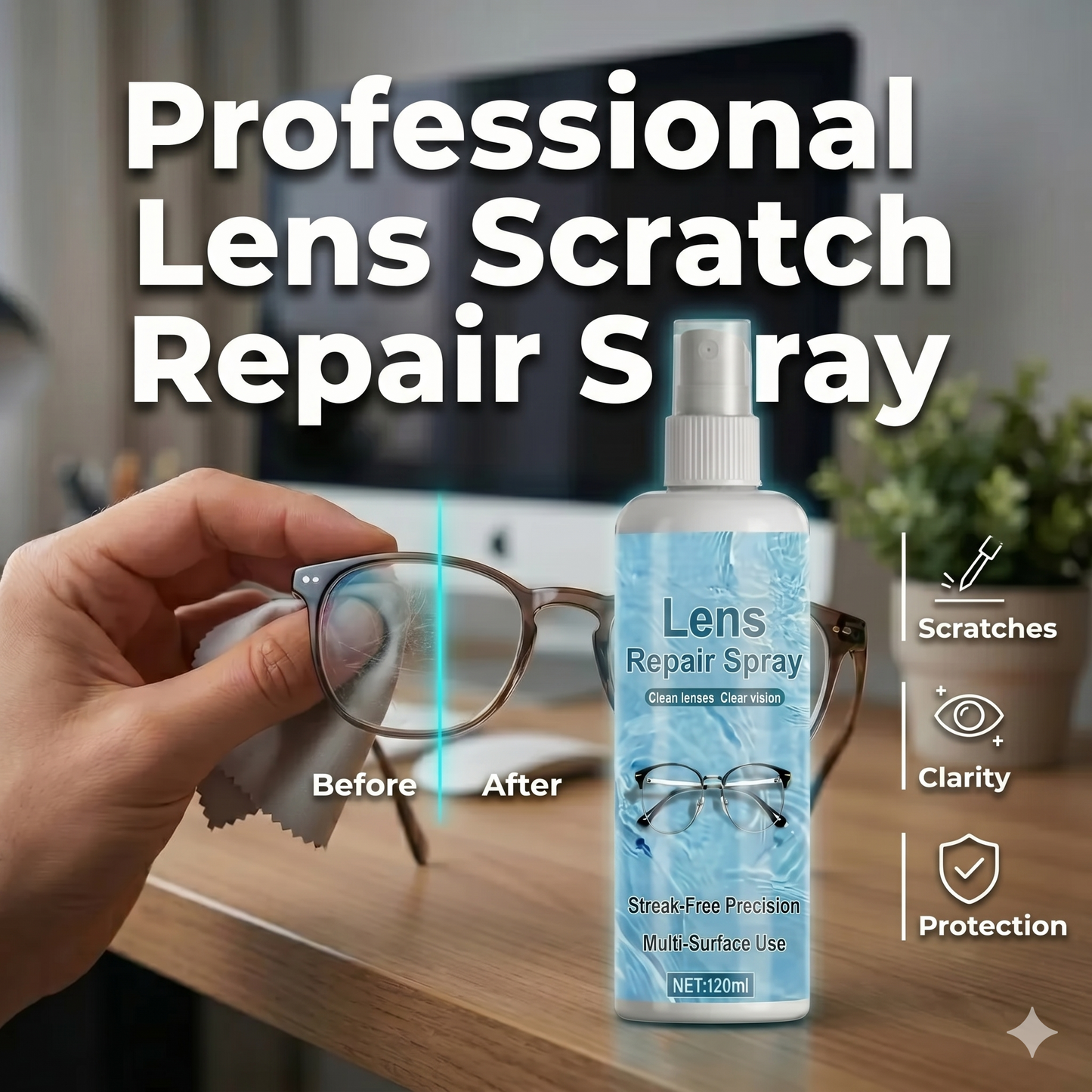 Professional lens scratch repair spray restores the original clarity