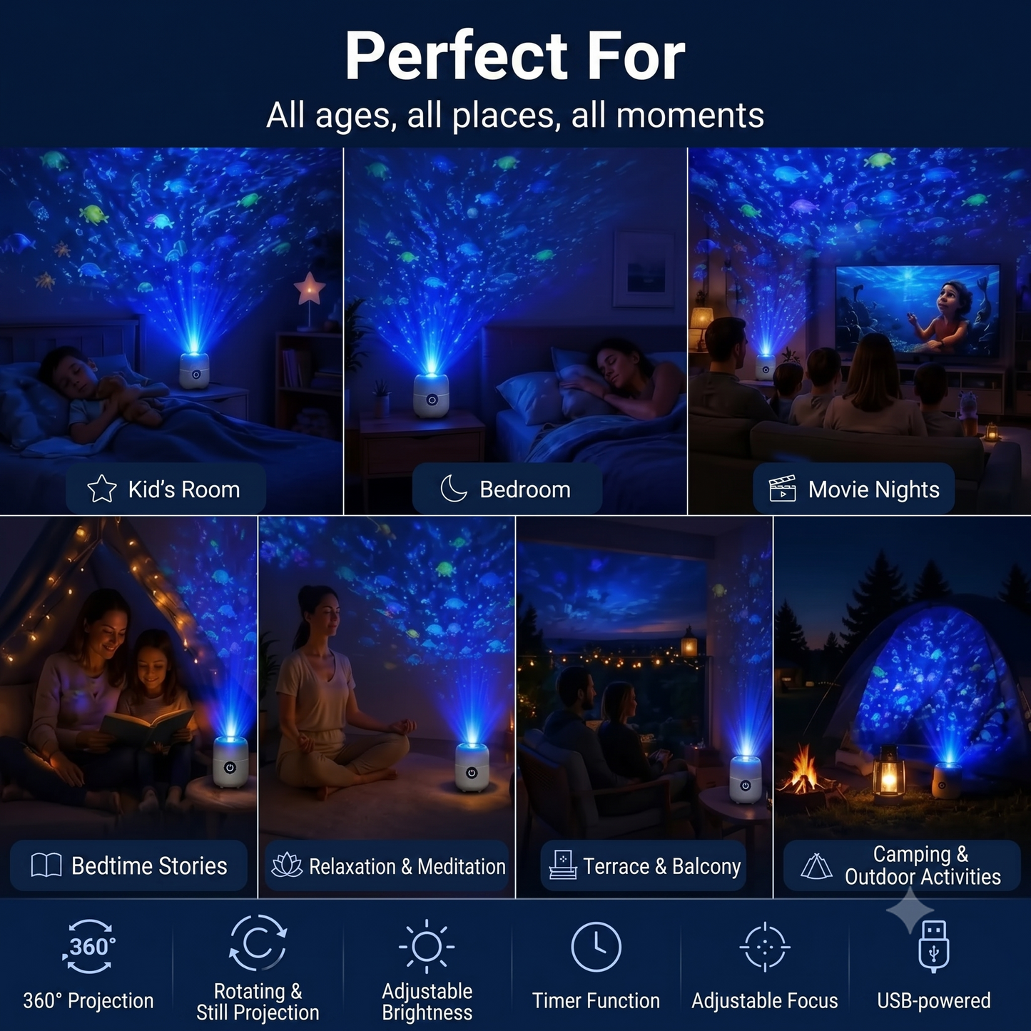 OceanWave ocean projector with rotating LED lighting