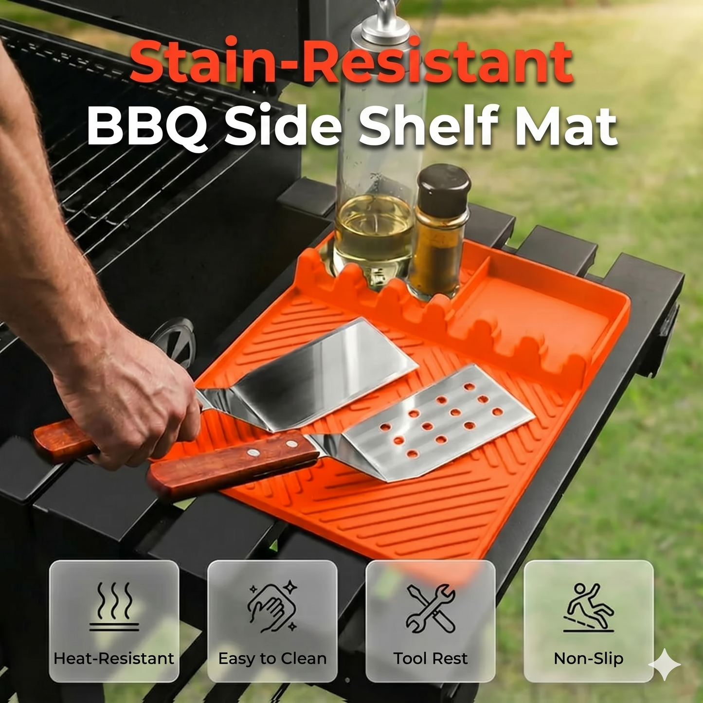 High-quality silicone grill mat for side shelf – protects against grease and spills
