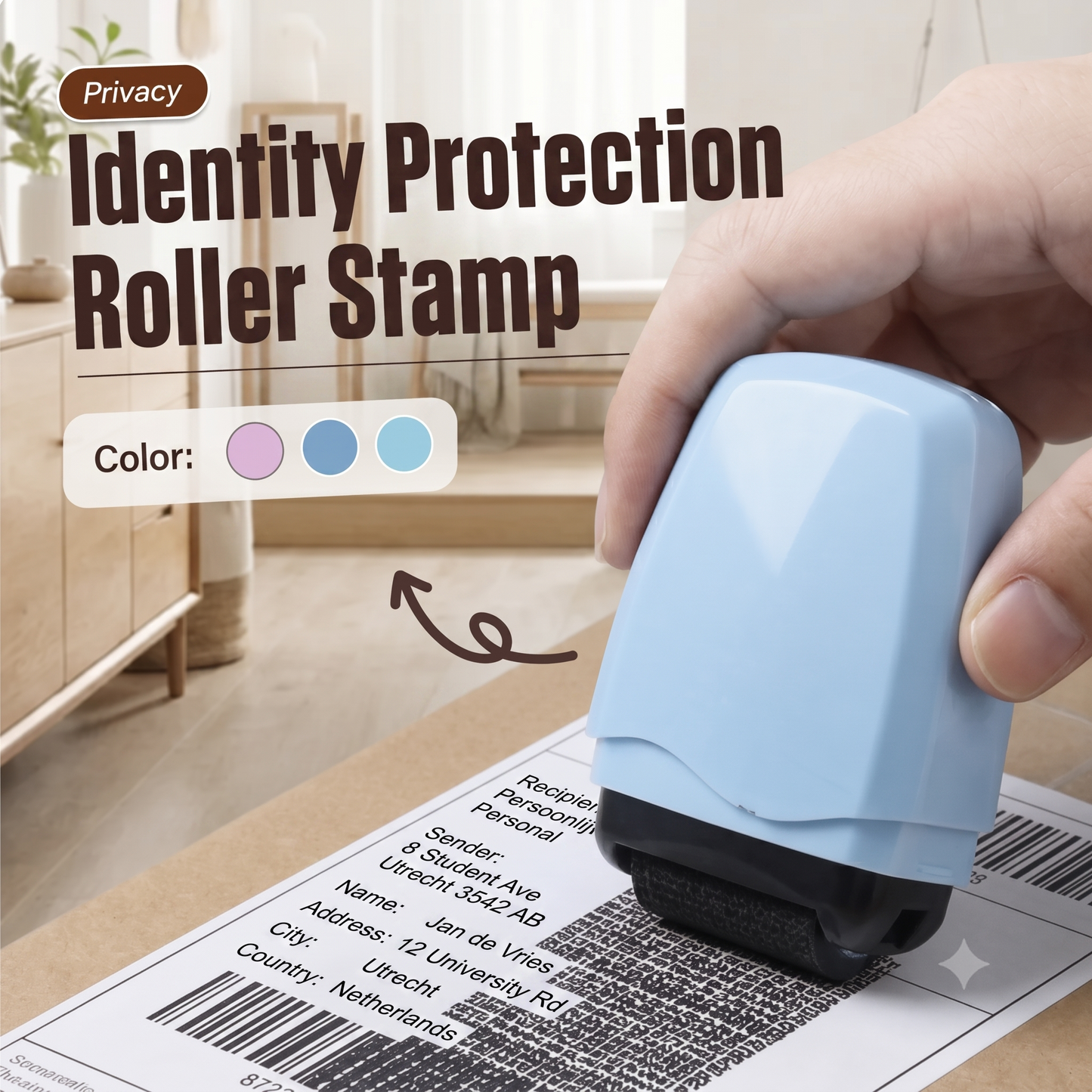 Identity theft protection roller stamp for documents
