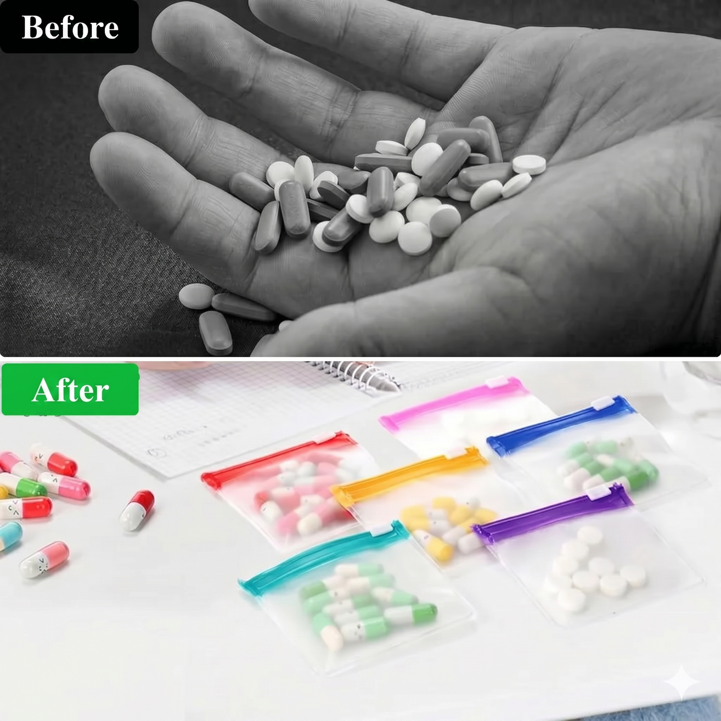 Set of 7 clear pill pouches with slider lock – airtight