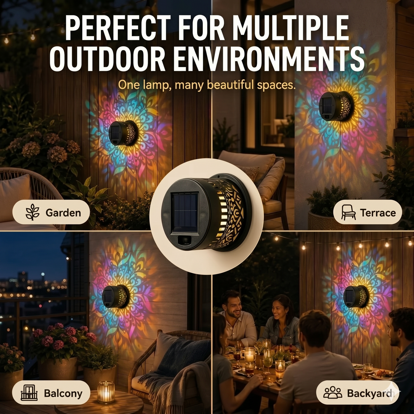 Mandala Solar Lamp - Beautiful Projection & IP65 Waterproof