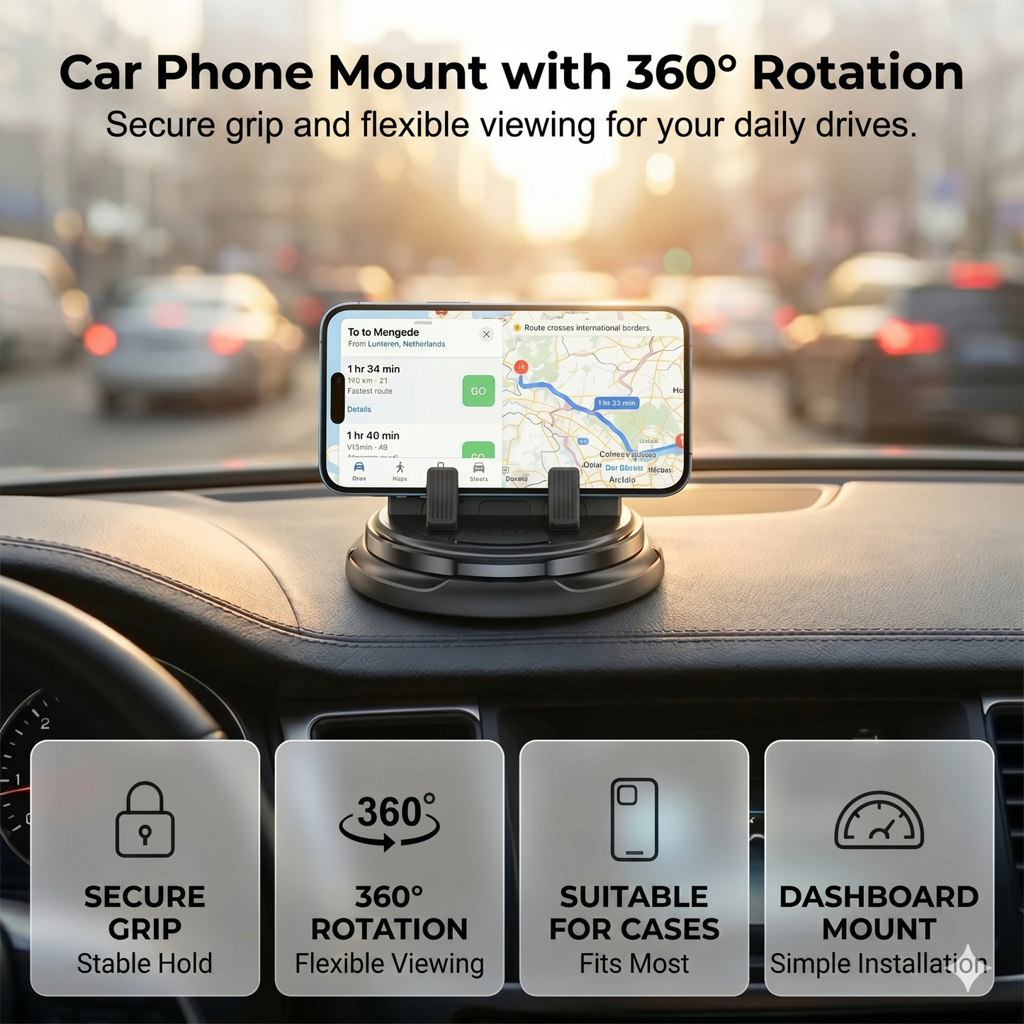 360° rotatable phone holder for dashboard