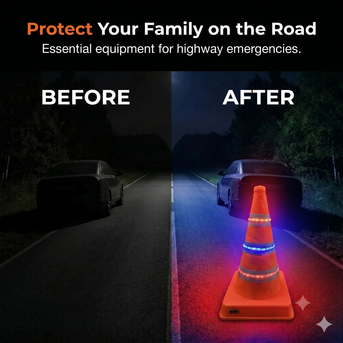Collapsible reflective traffic cone made of high-quality and water-resistant Oxford fabric