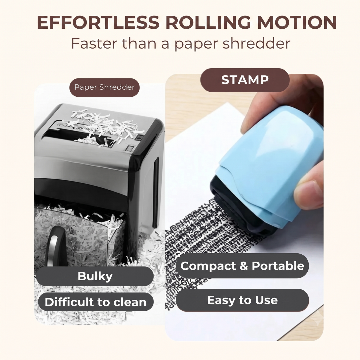 Identity theft protection roller stamp for documents