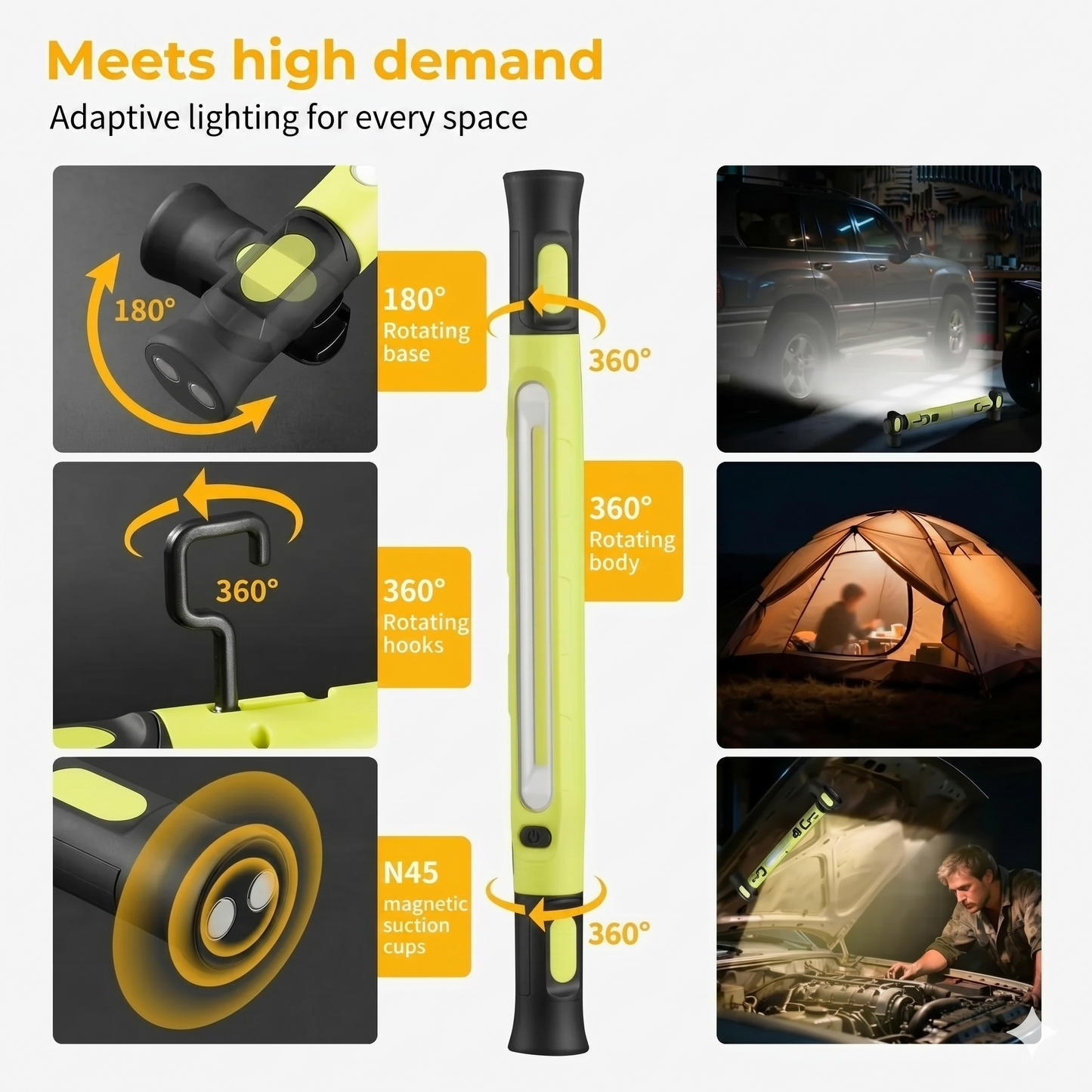 Rechargeable Work Light Bar – 3000LM, IPX4 Waterproof & 360° Hook!