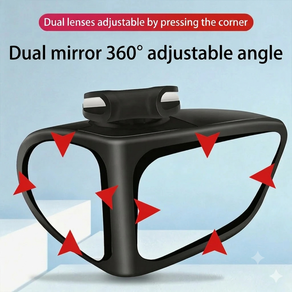 Double-lens mirror with 360° adjustable blind spot view
