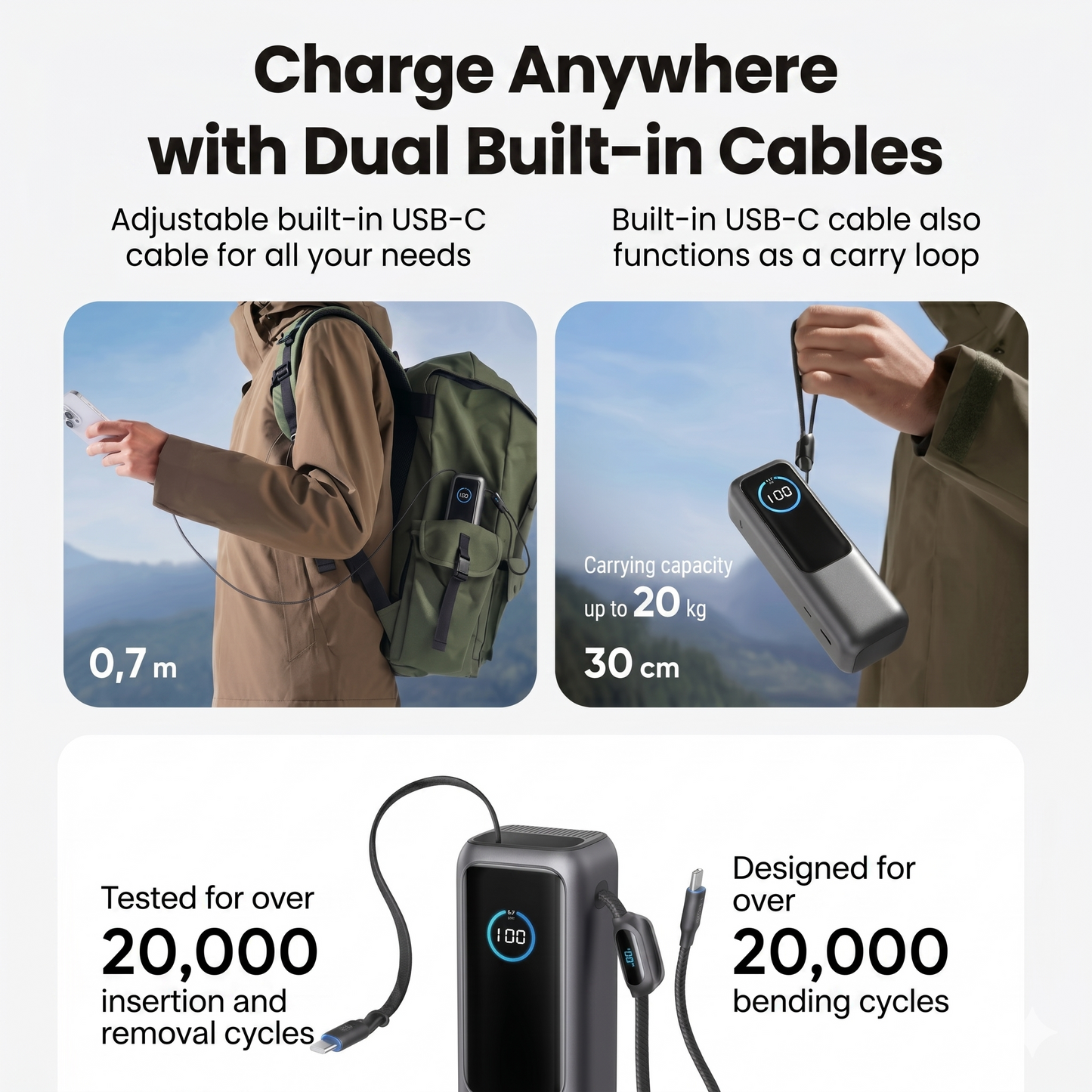 Portable Charger with Built-in Cable