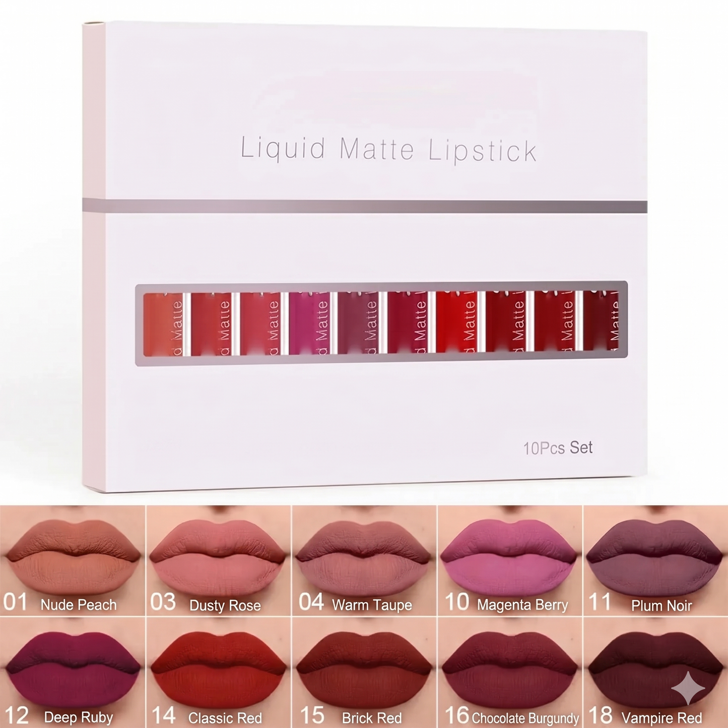 10 Pieces matte, waterproof and long-lasting lip gloss