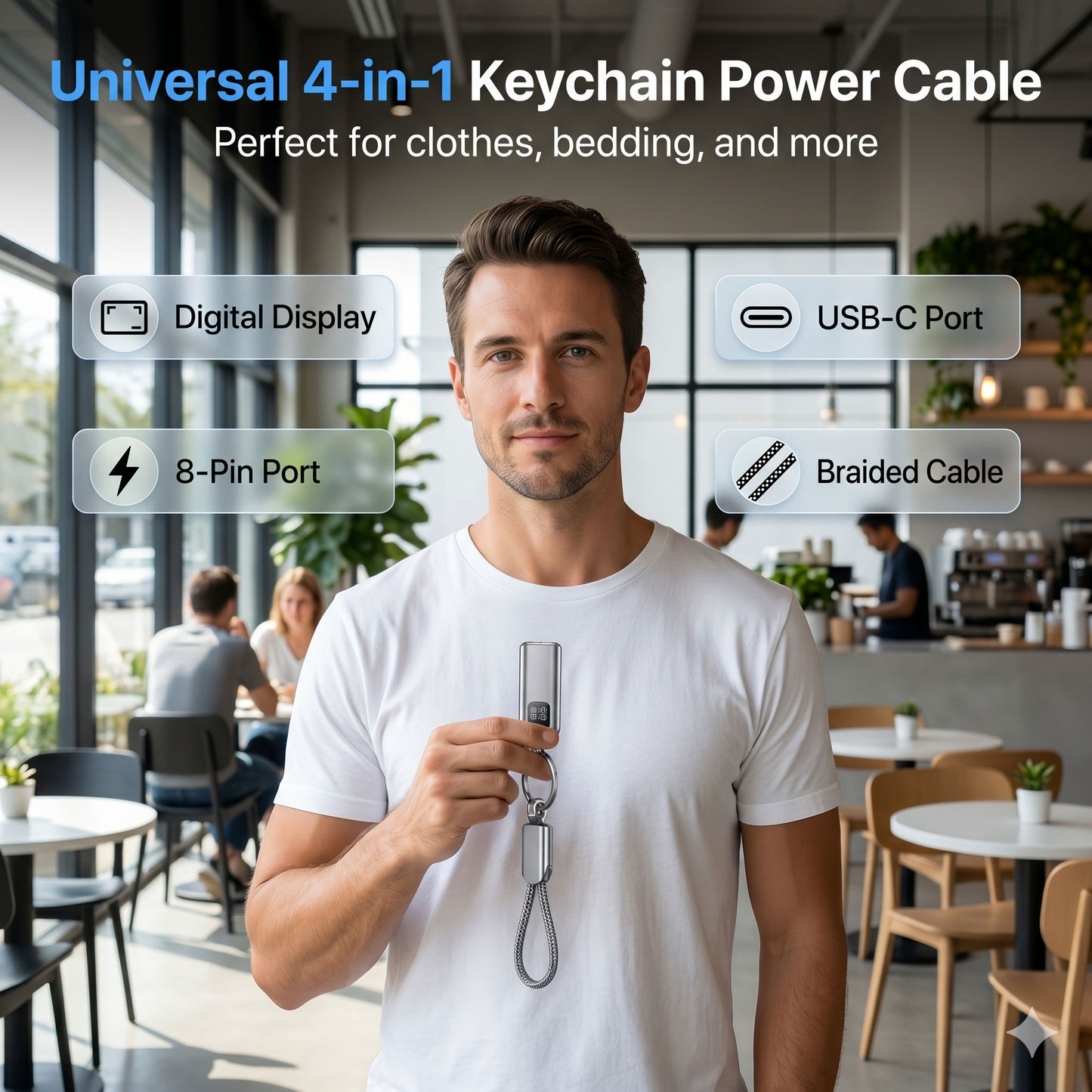 4-in-1 digital display keychain charging cable