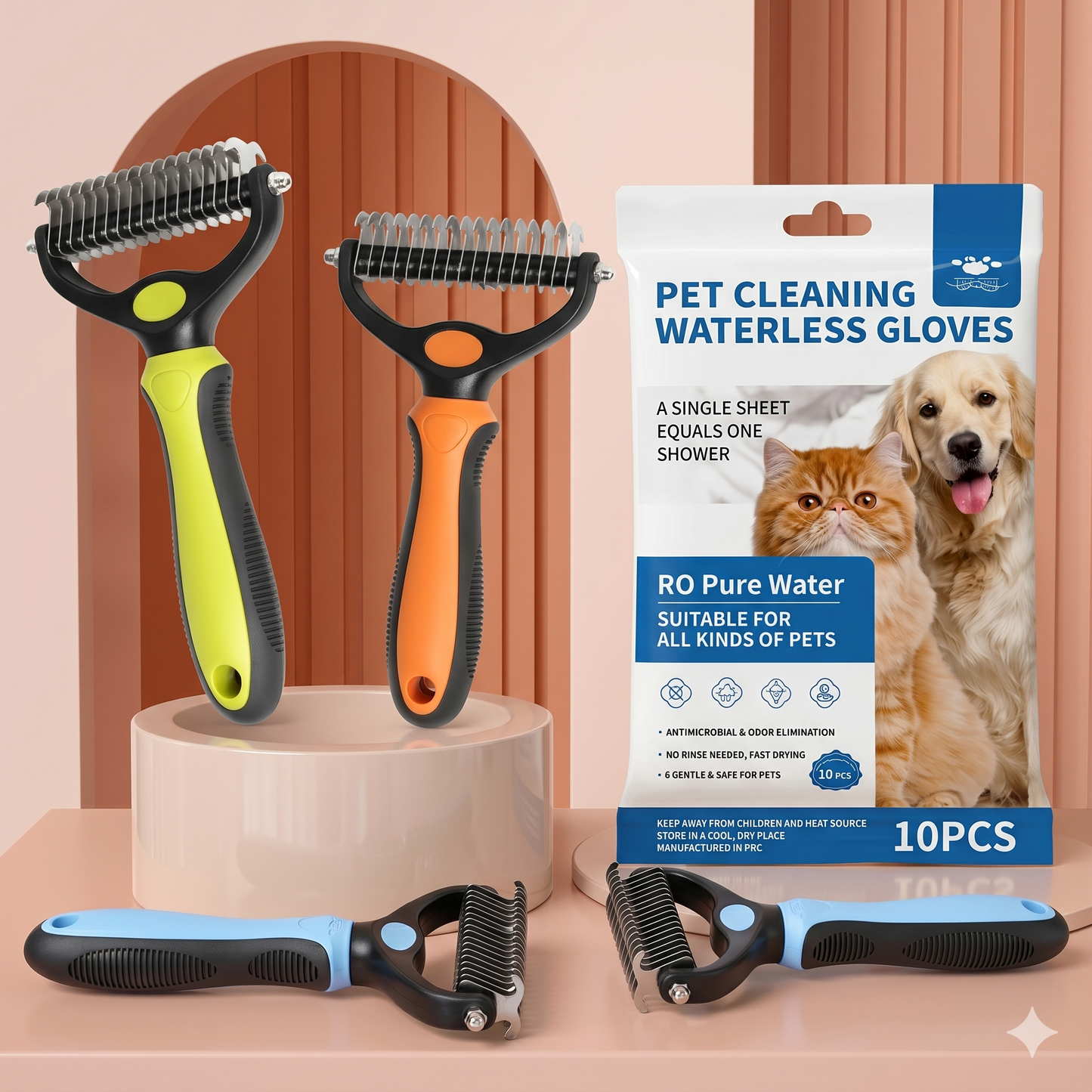Double-sided pet hair removal brush