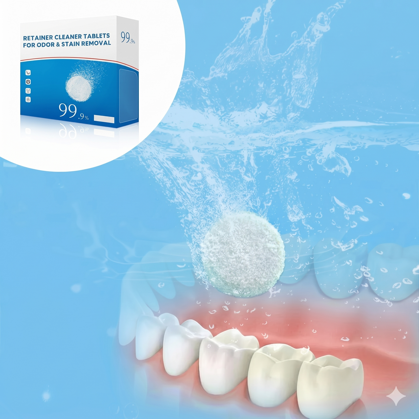 Cleaning tablets for braces against odor and stains (10 pieces per set)
