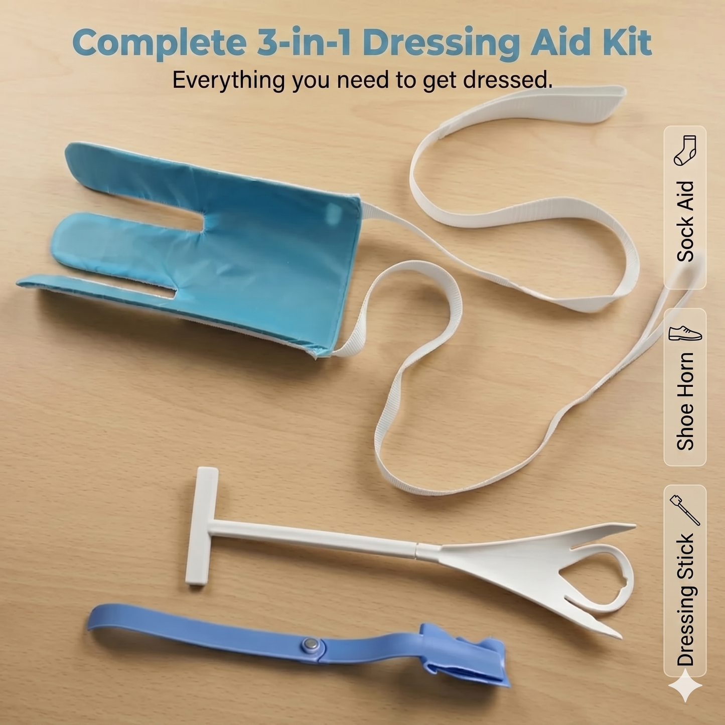 No-bend sock aid with pull loops