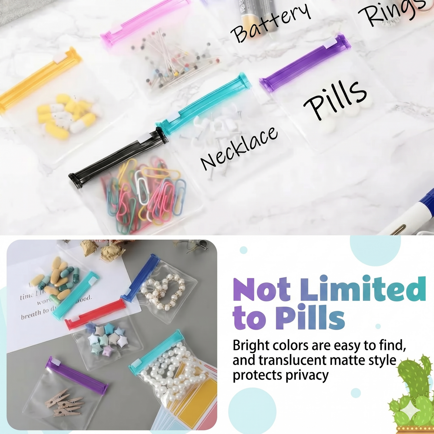 Set of 7 clear pill pouches with slider lock – airtight