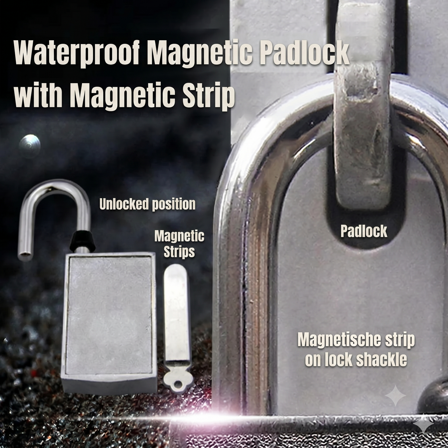 Waterproof magnetic padlock with magnetic strip