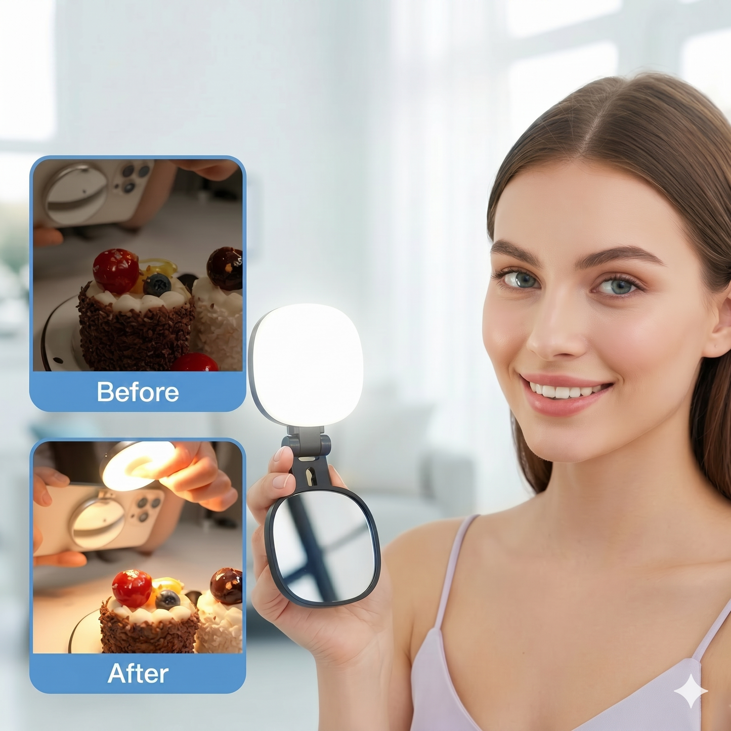 3-in-1 phone stand, mirror, and magnetic selfie fill light