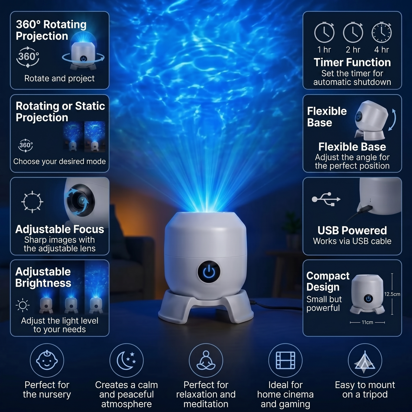 OceanWave ocean projector with rotating LED lighting