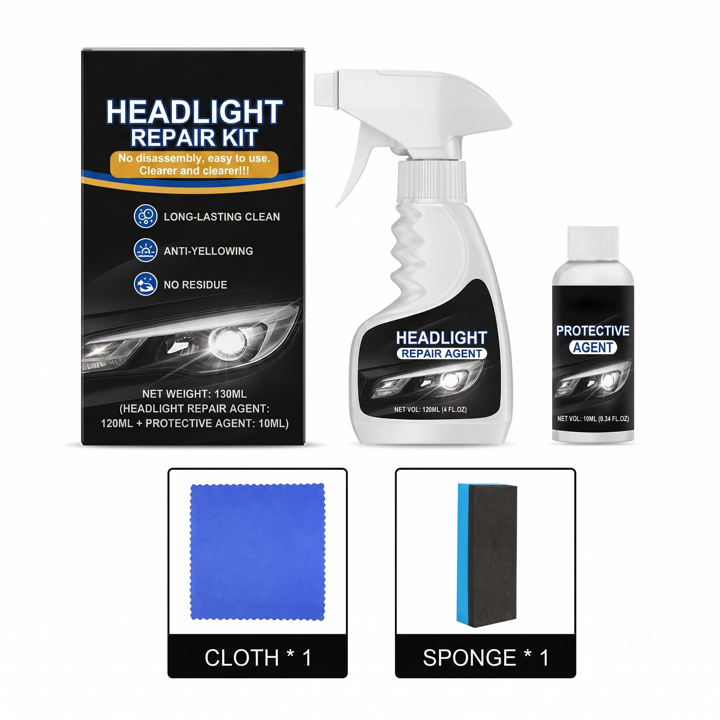 Car headlight restoration kit