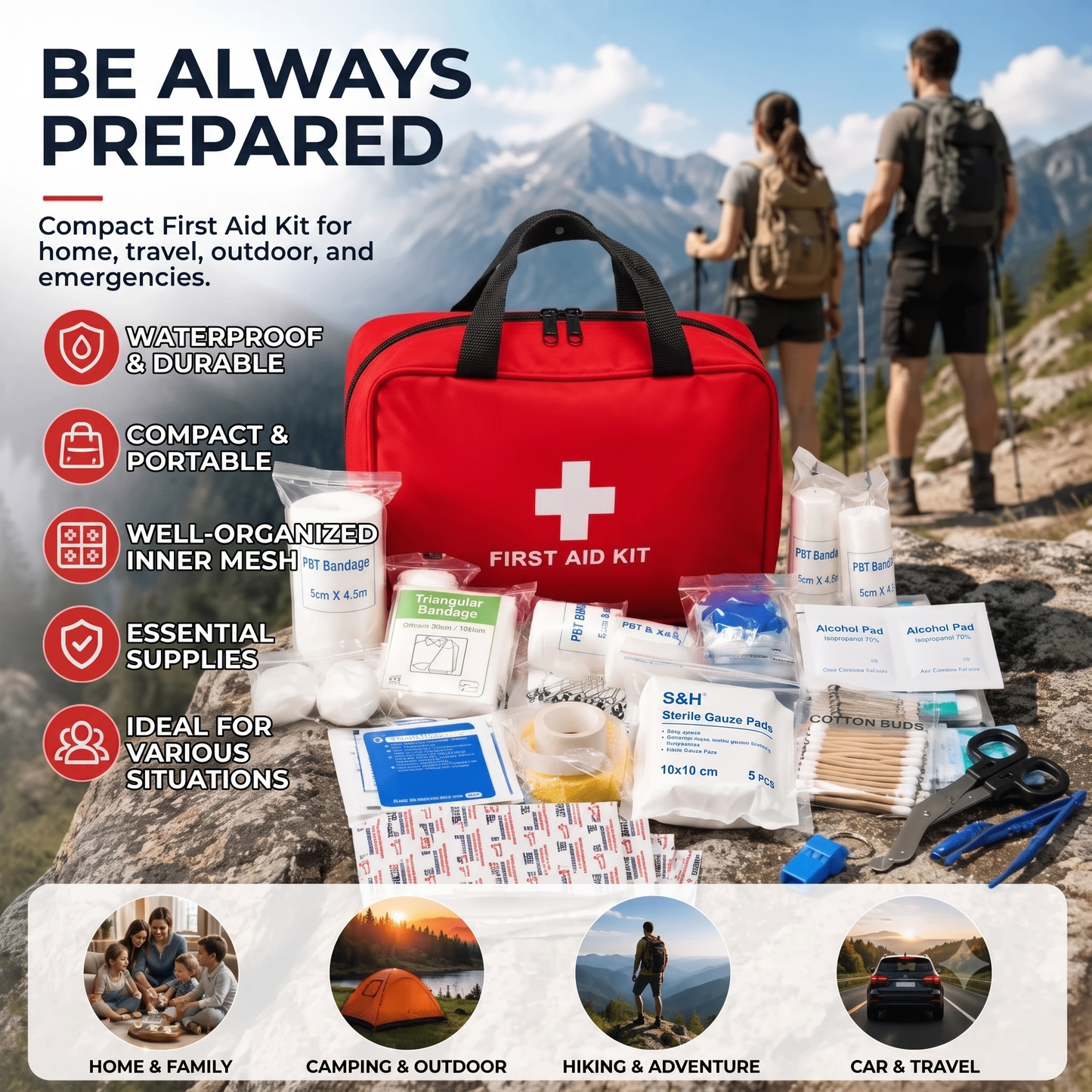 First aid emergency kit (173 pieces)