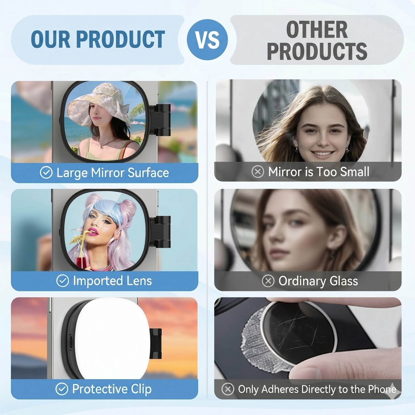 3-in-1 phone stand, mirror, and magnetic selfie fill light