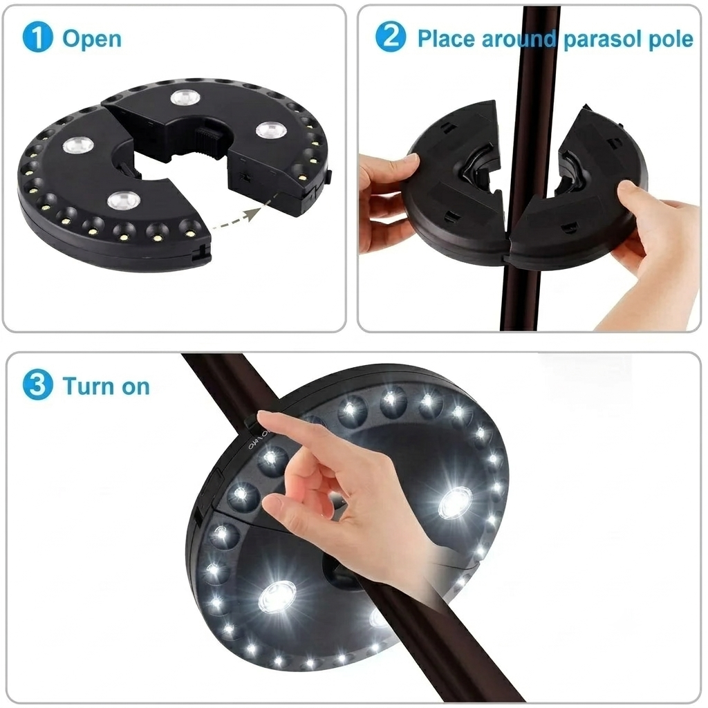 LUMINA parasol light with 28 LED bulbs