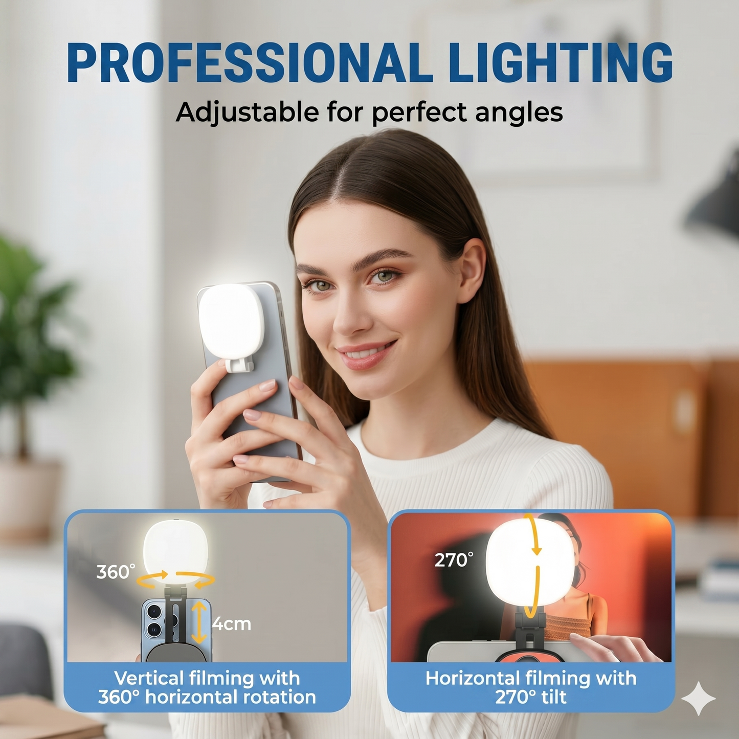 3-in-1 phone stand, mirror, and magnetic selfie fill light