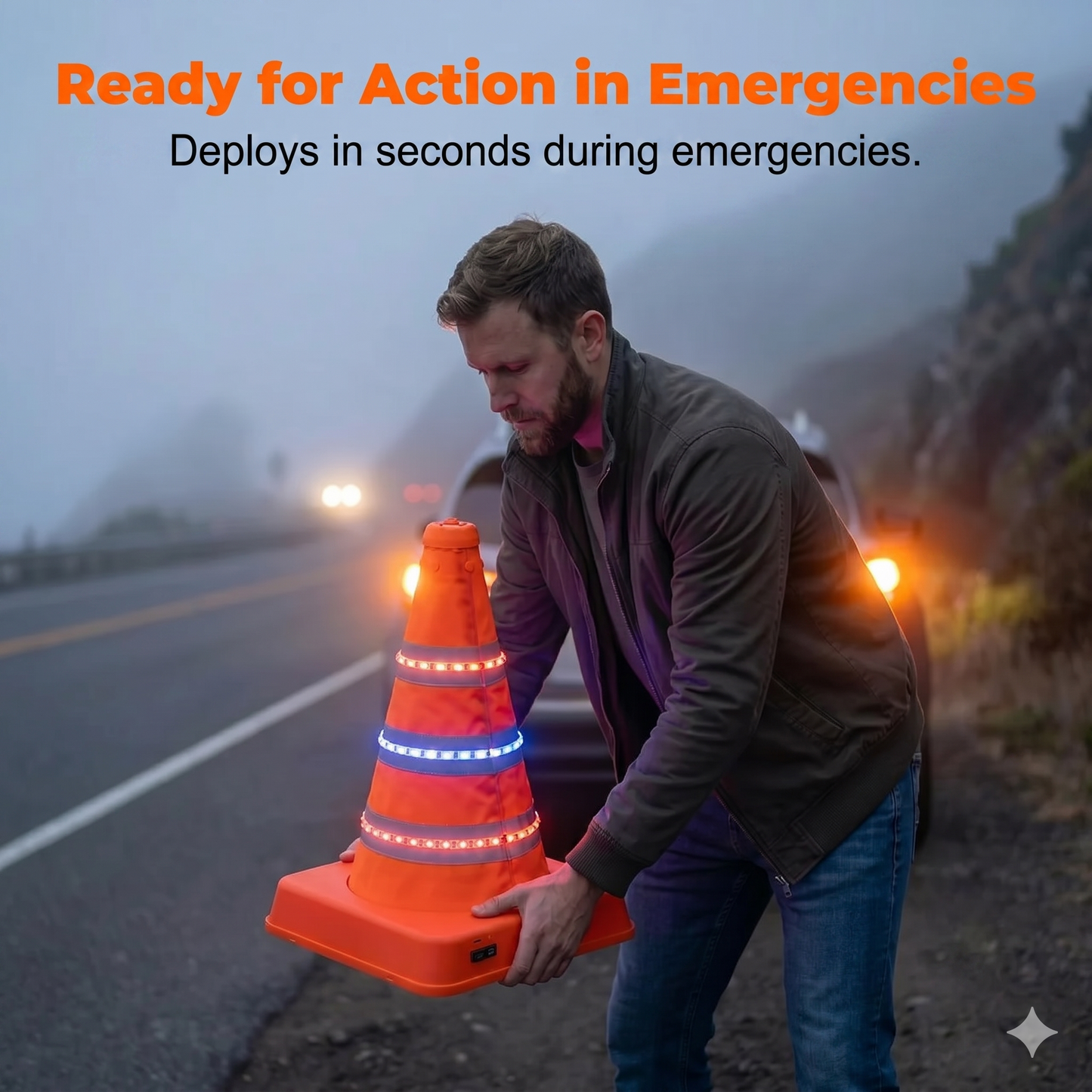 Collapsible reflective traffic cone made of high-quality and water-resistant Oxford fabric