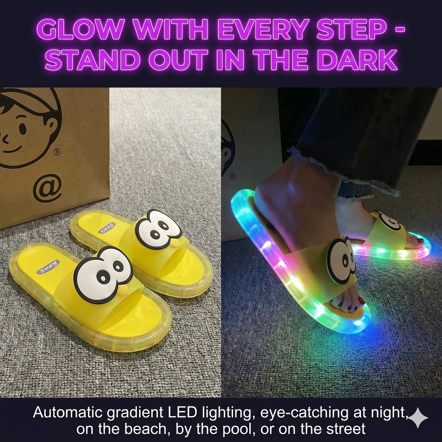 Cute light-up slippers with cartoon motifs