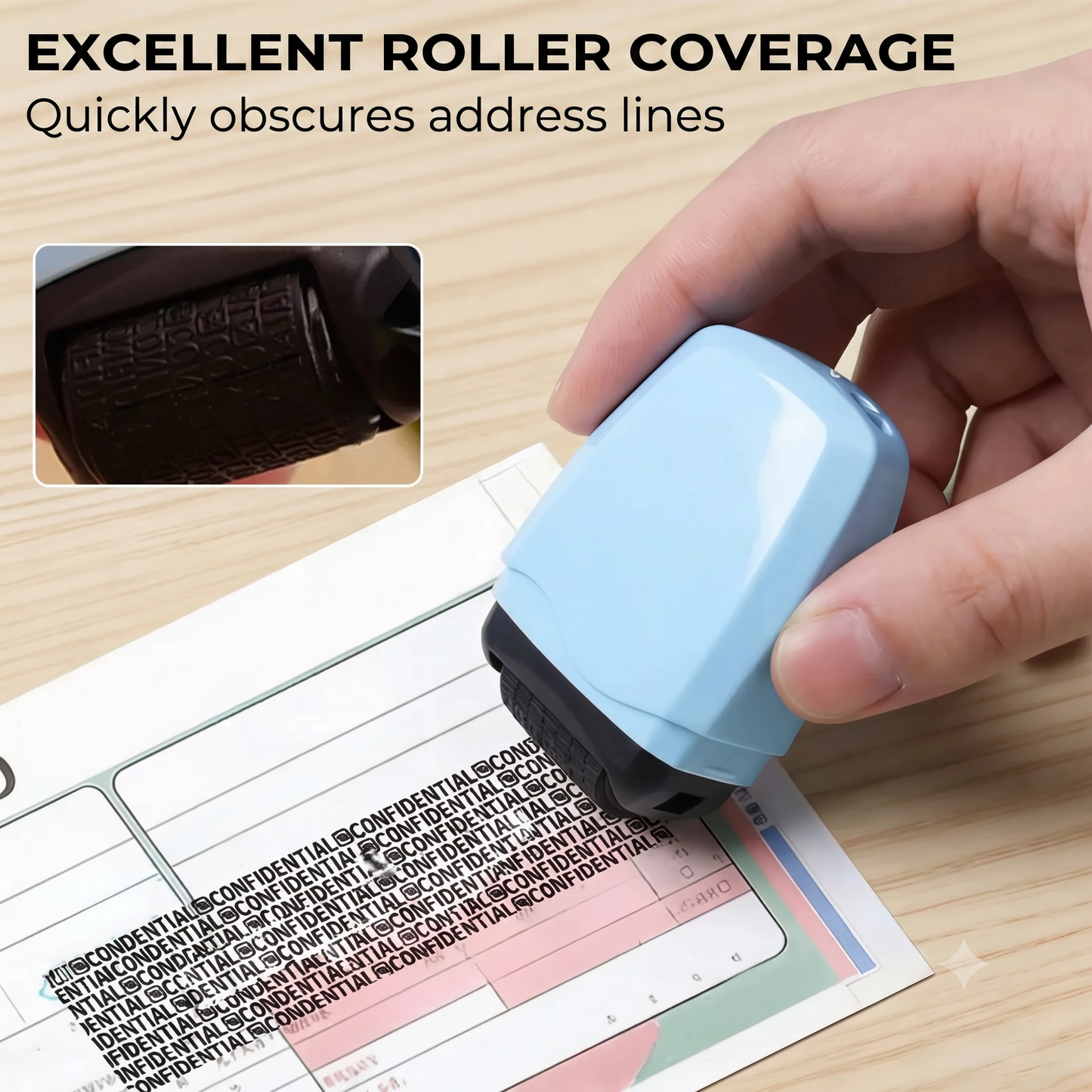Identity theft protection roller stamp for documents