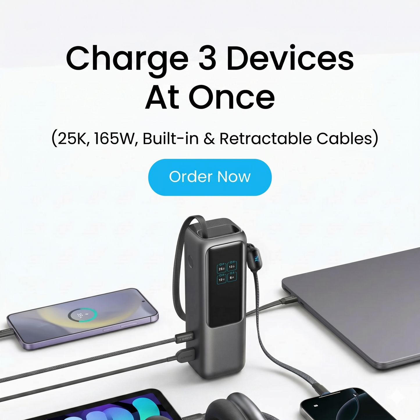 Portable Charger with Built-in Cable