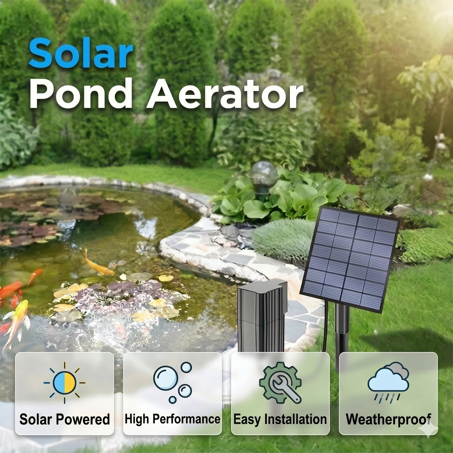 Solar pond aerator – provides continuous oxygen for fish and plants
